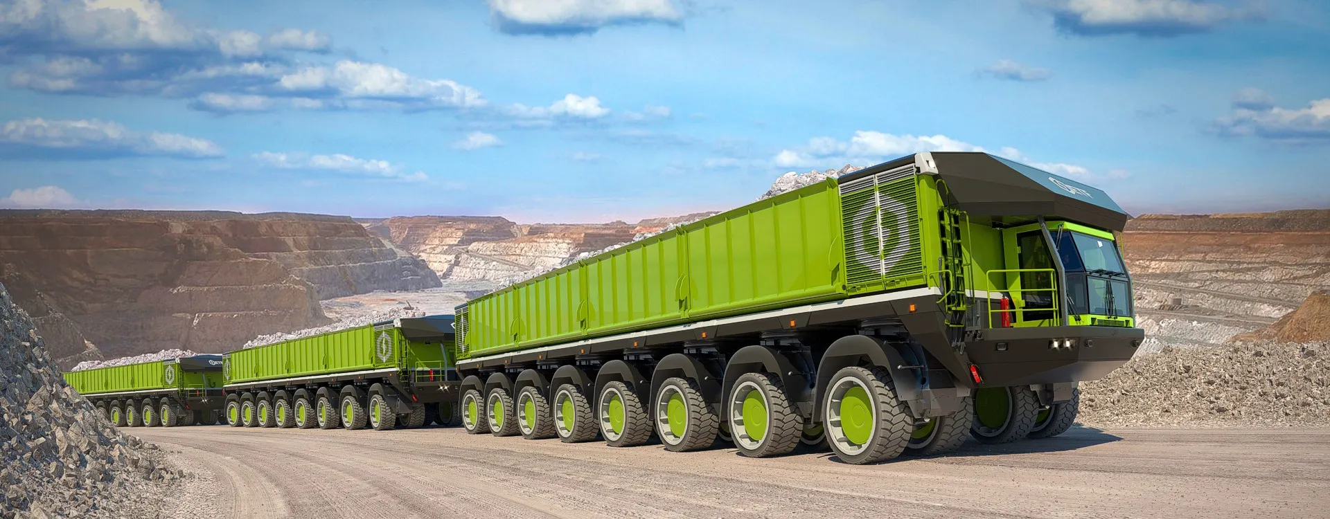 An ETF haul train operating in an open-pit mine
